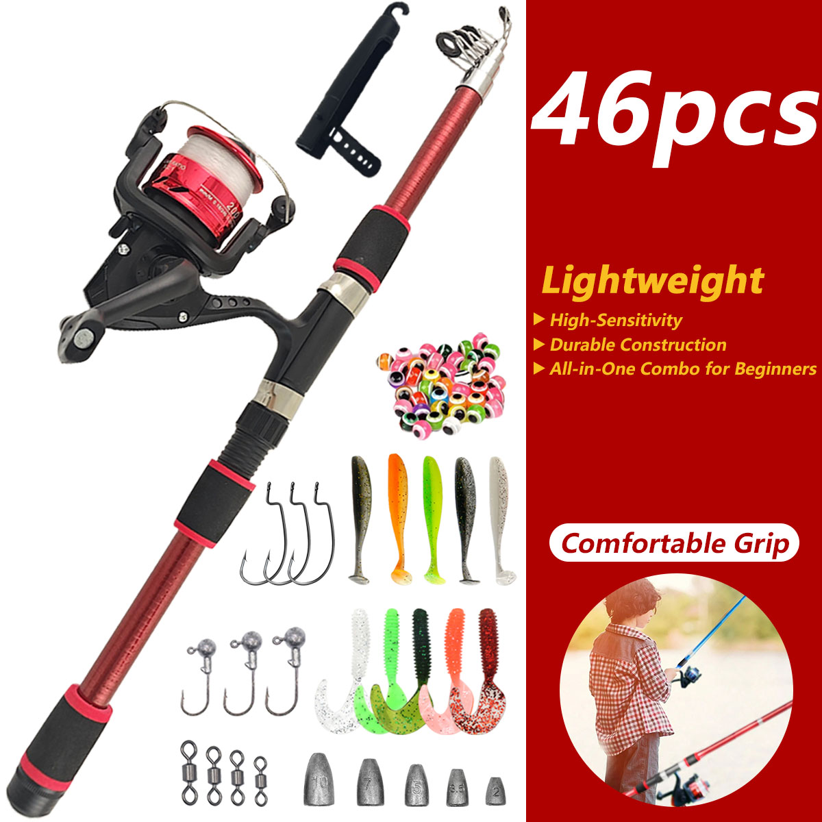 46Pcs Telescopic Fishing Rod R - Fishing Rod Combo review and price